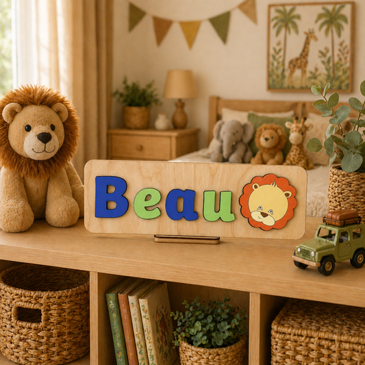 Personalised Wooden Name Puzzle with Safari Animals