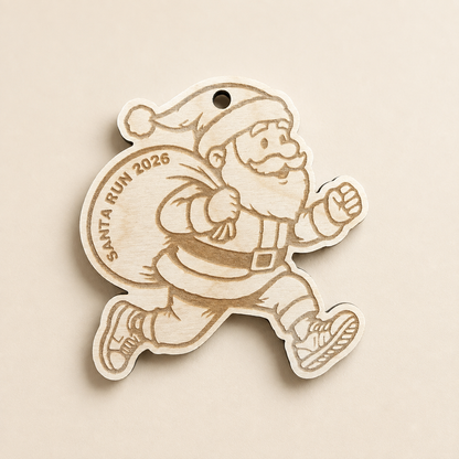 Santa Shaped Santa Run Wooden Medal