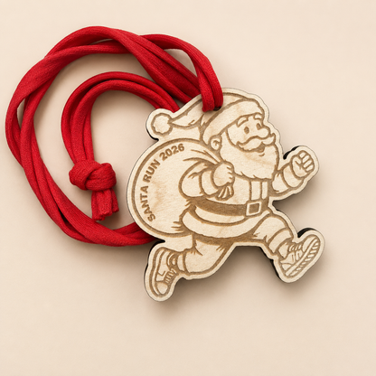 Santa Shaped Santa Run Wooden Medal