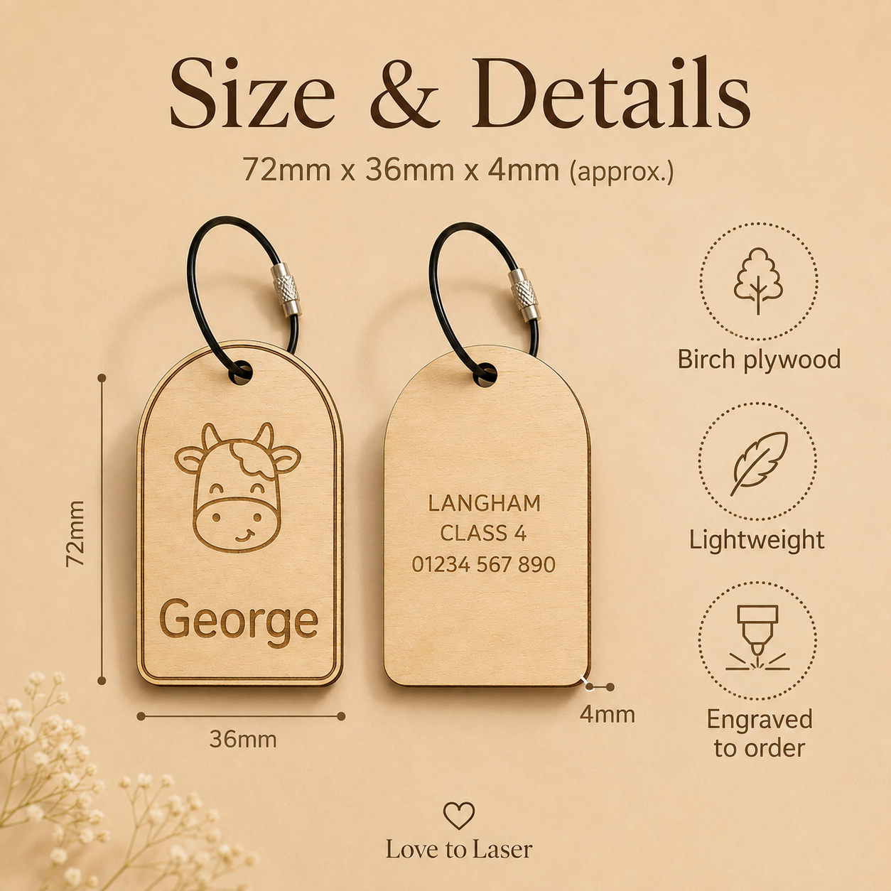 Personalised Wooden School Bag Tag