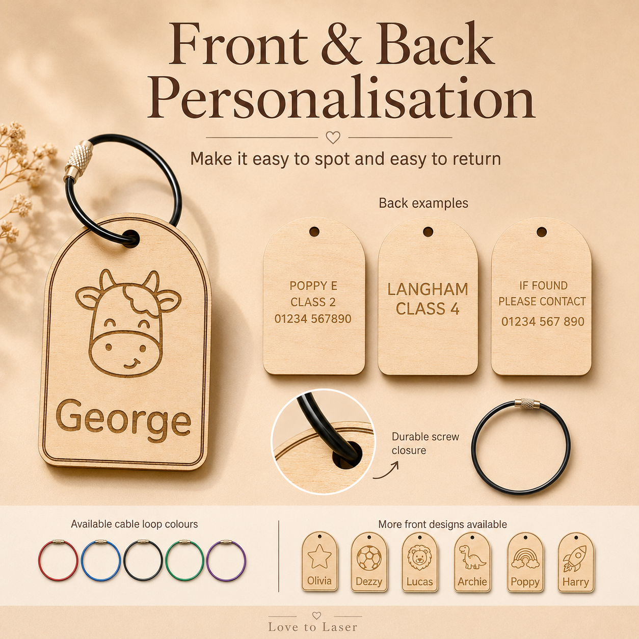 Personalised Wooden School Bag Tag