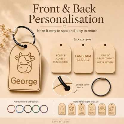 Personalised Wooden School Bag Tag