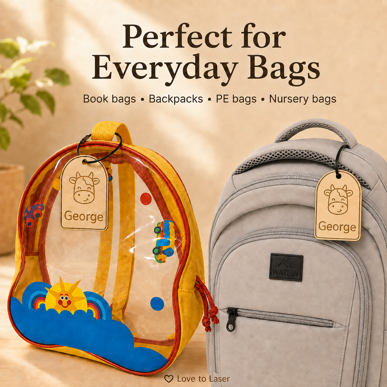 Personalised Wooden School Bag Tag