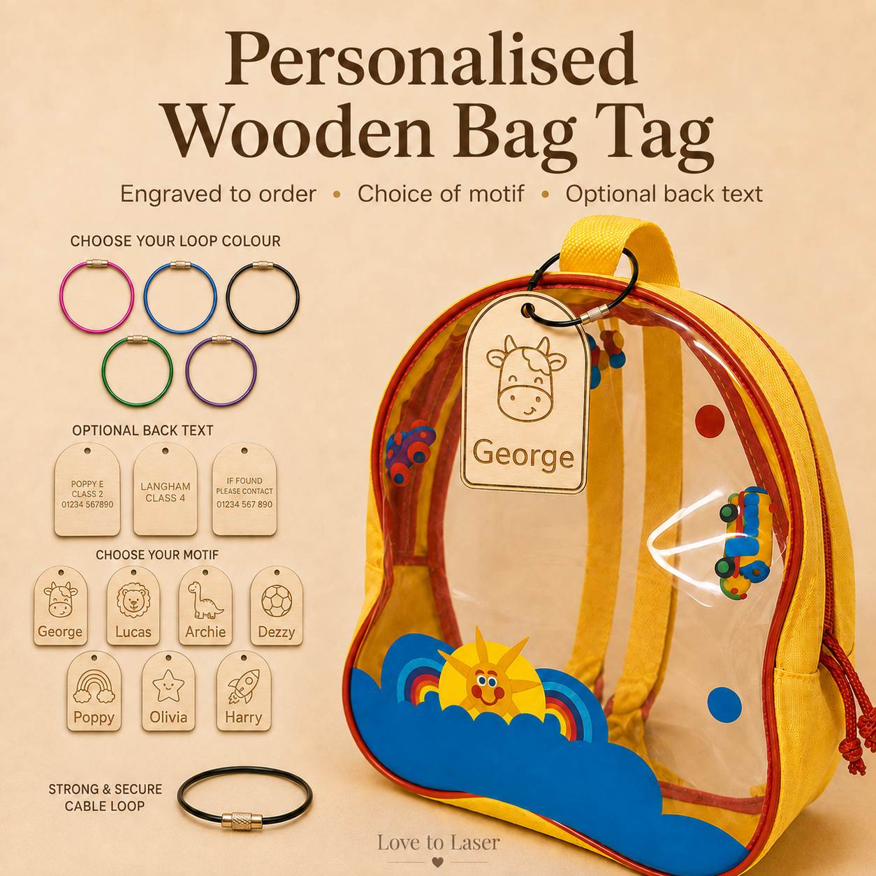 Personalised Wooden School Bag Tag