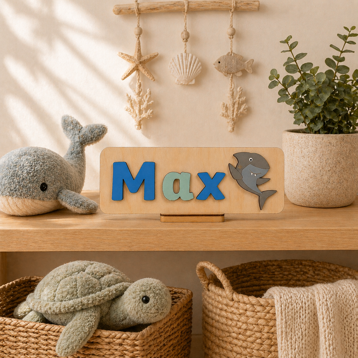 Personalised Wooden Name Puzzle with Sea Life