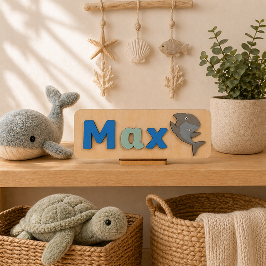 Personalised Wooden Name Puzzle with Sea Life