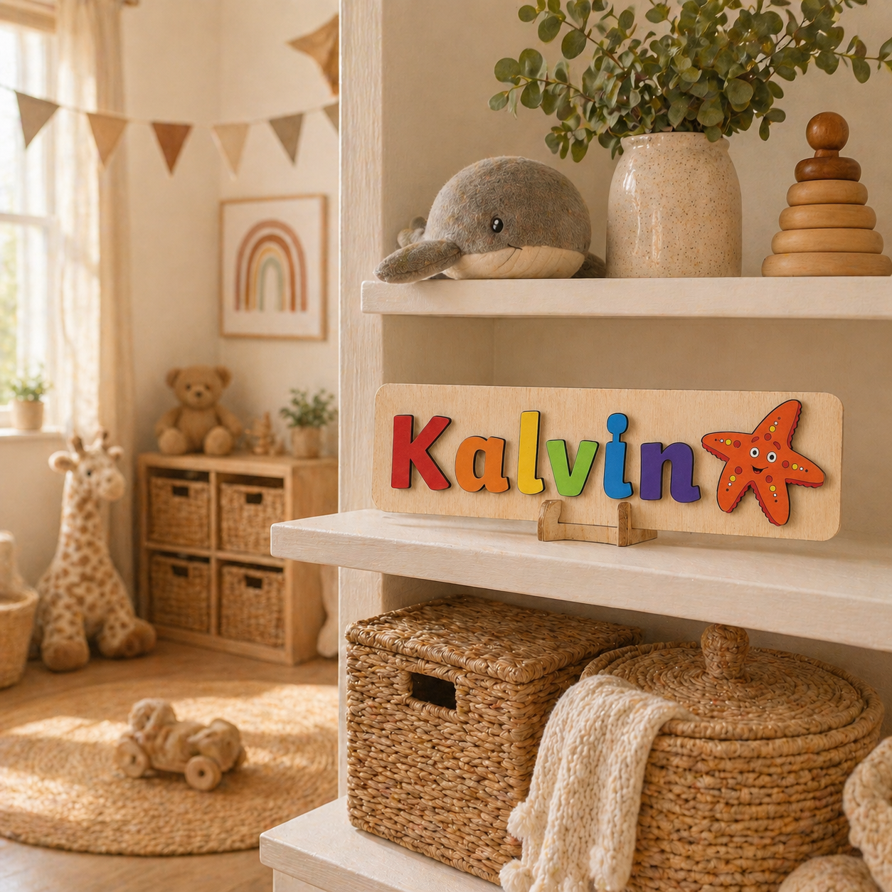Personalised Wooden Name Puzzle with Sea Life