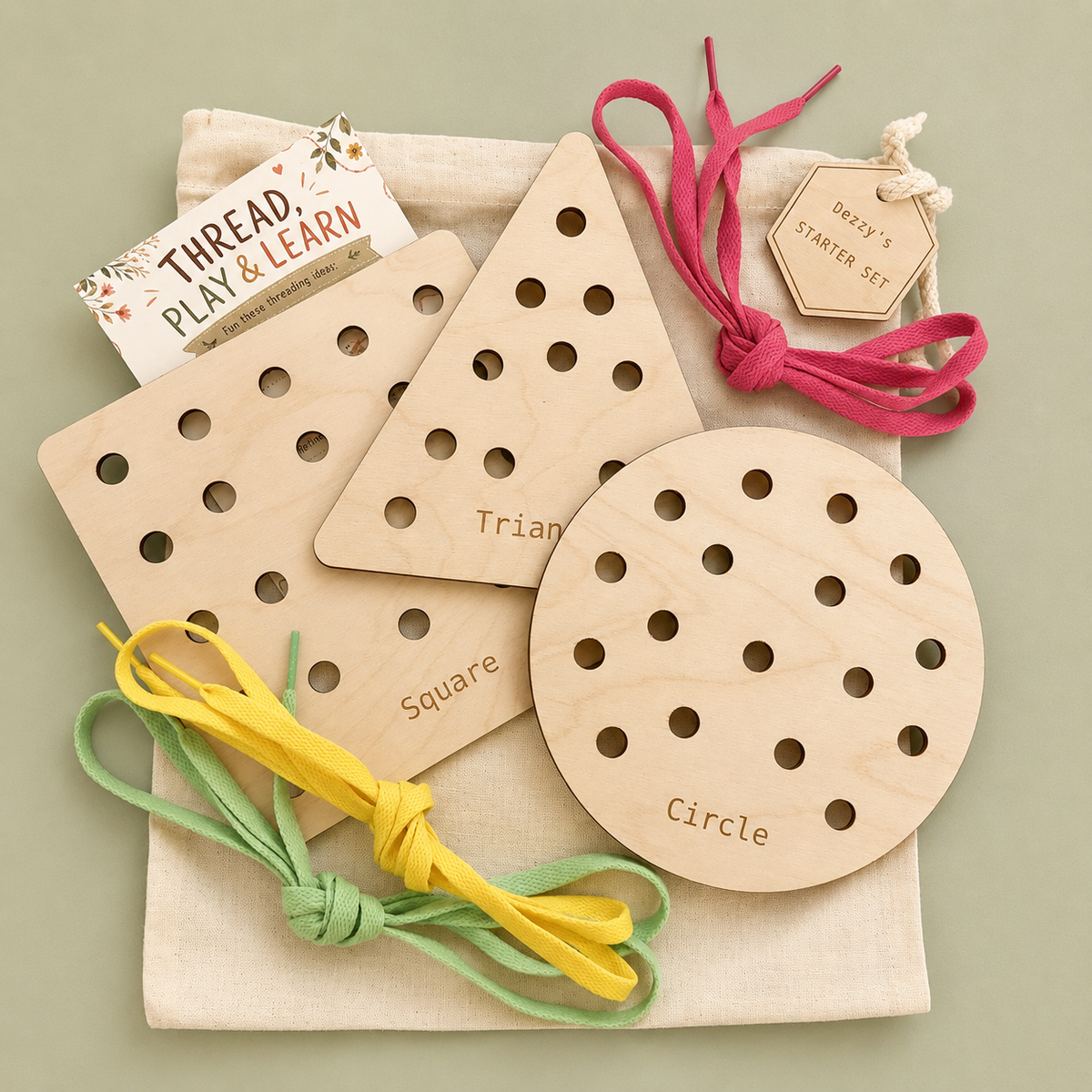 Wooden Threading Cards – Shapes & Animals