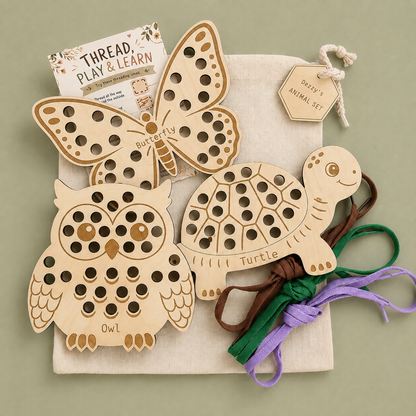 Wooden Threading Cards – Shapes & Animals