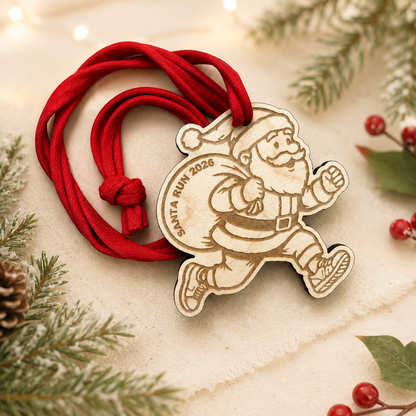 Santa Shaped Santa Run Wooden Medal