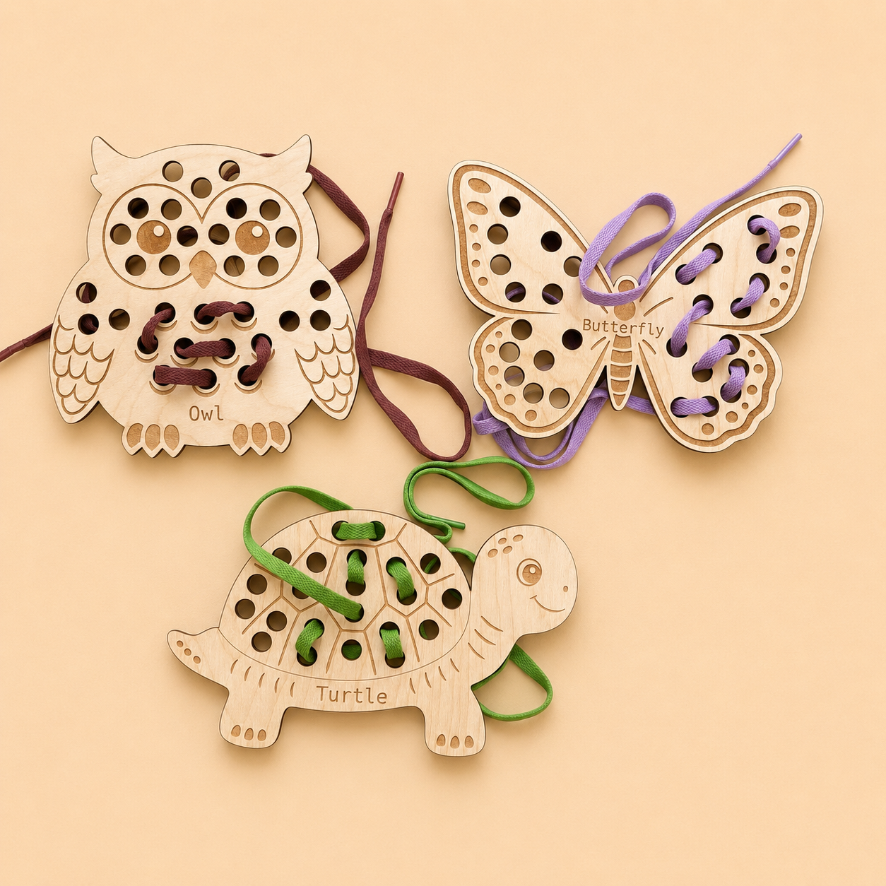 Wooden Threading Cards – Shapes & Animals
