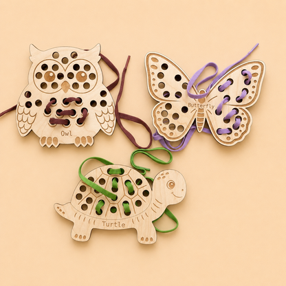 Wooden Threading Cards – Shapes & Animals
