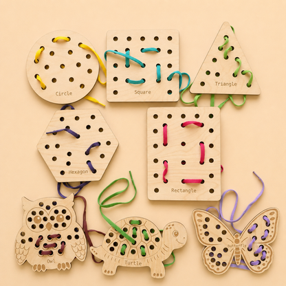 Wooden Threading Cards – Shapes & Animals