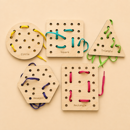 Wooden Threading Cards – Shapes & Animals
