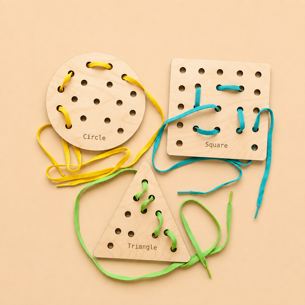 Wooden Threading Cards – Shapes & Animals