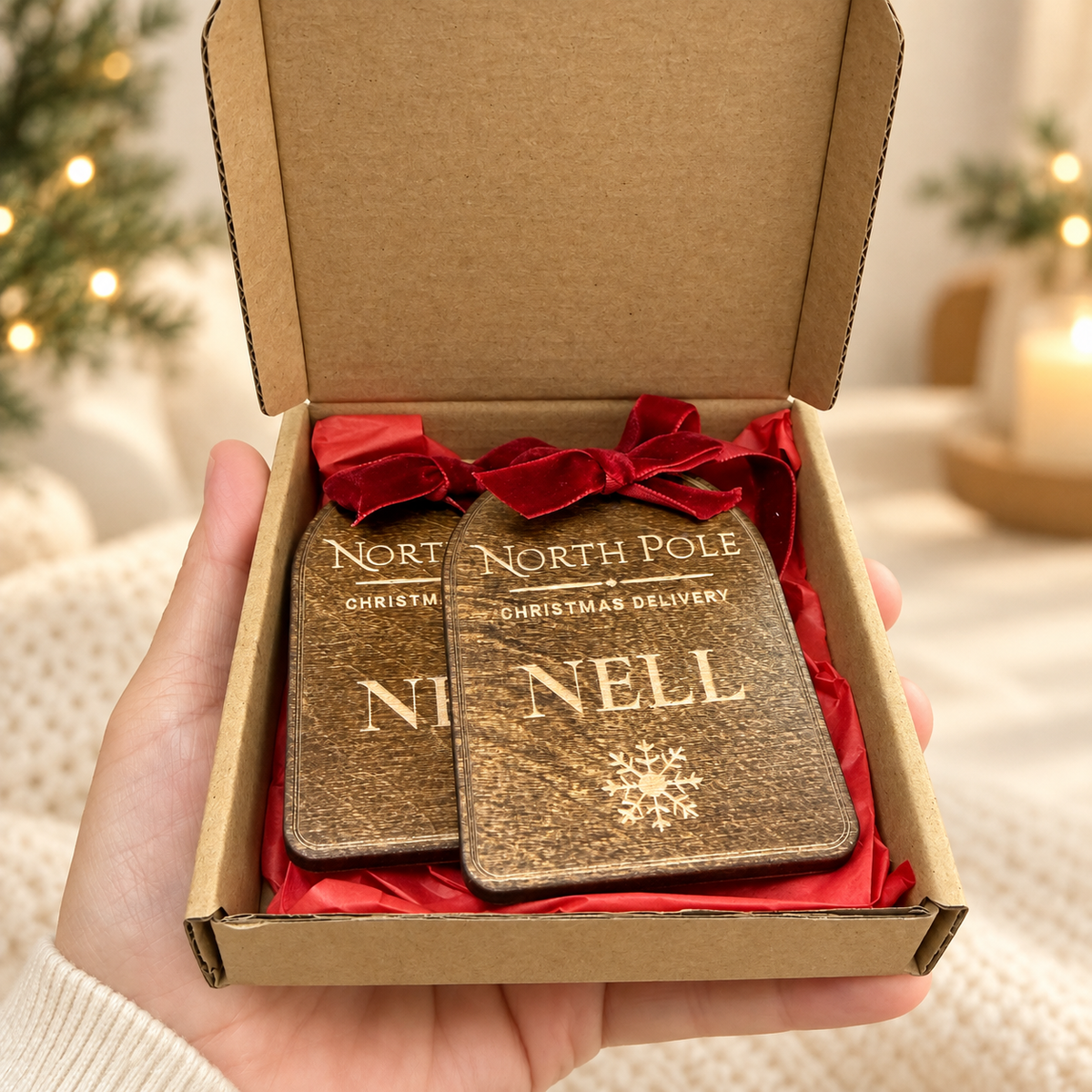 Personalised North Pole Wooden Stocking Tag