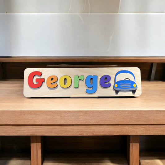 Personalised Name Puzzle with a Blue Car