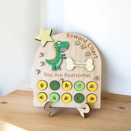 Hand Painted Wooden Reward Chart - Dinosaur