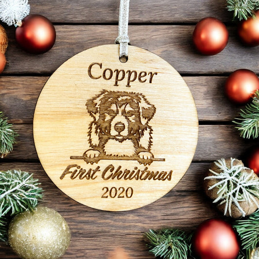 Personalised Wooden Dog's First Christmas Bauble