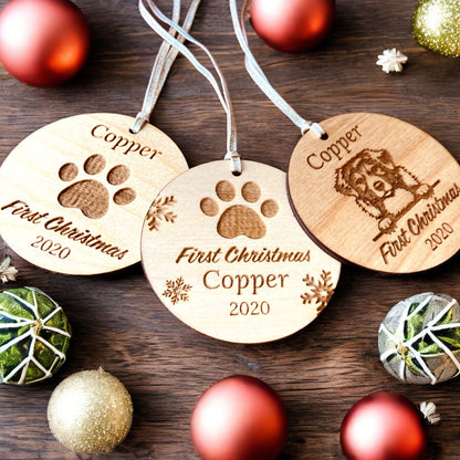 Personalised Wooden Dog's First Christmas Bauble