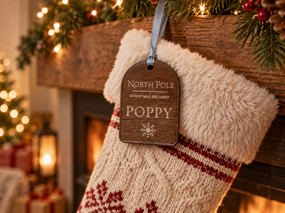 Personalised North Pole Wooden Stocking Tag