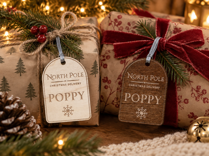 Personalised North Pole Wooden Stocking Tag