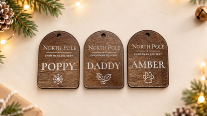 Personalised North Pole Wooden Stocking Tag