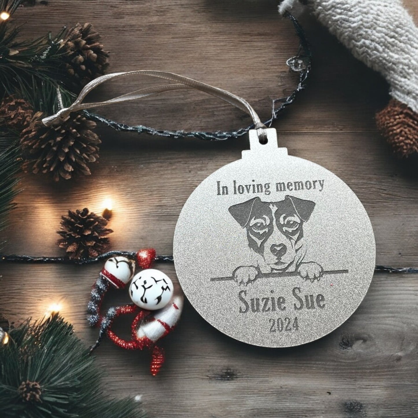 Personalised Sparkly Acrylic Dog Memorial Christmas Bauble