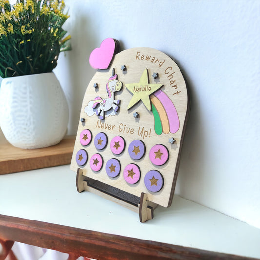 Hand Painted Wooden Reward Chart - Unicorn