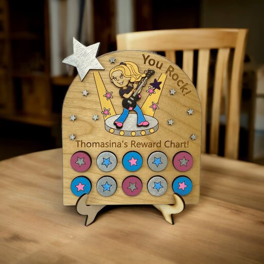 Hand Painted Wooden Reward Chart - Rockstar